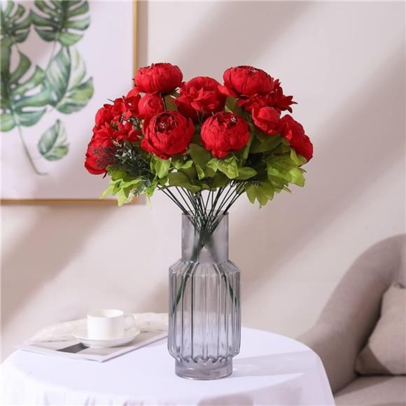 Red Flowers Artificial Silk Peony Bouquets Wedding Home Decoration Red Floral - Picture 4 of 5